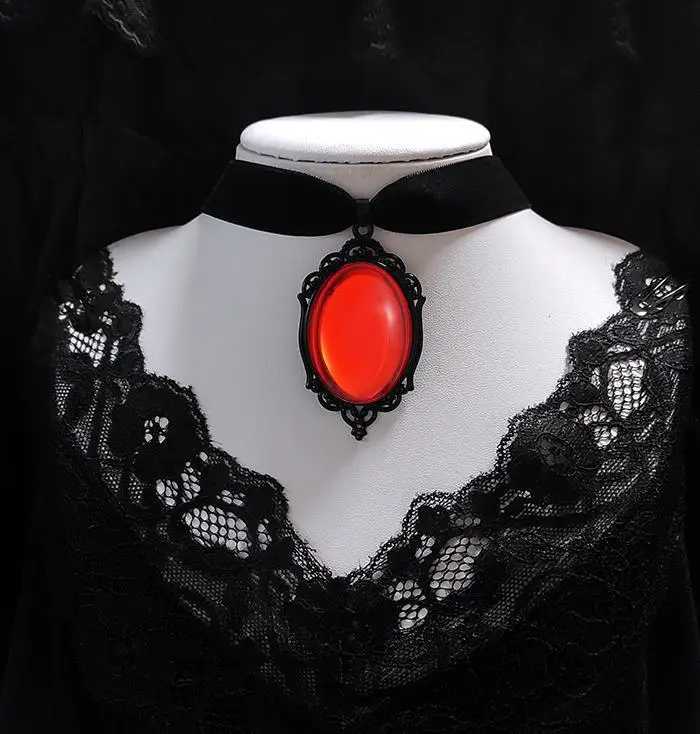 Gotycki choker aksamitny z kotem, różą i wroną - naszyjnik punk Jasnożółty kolor