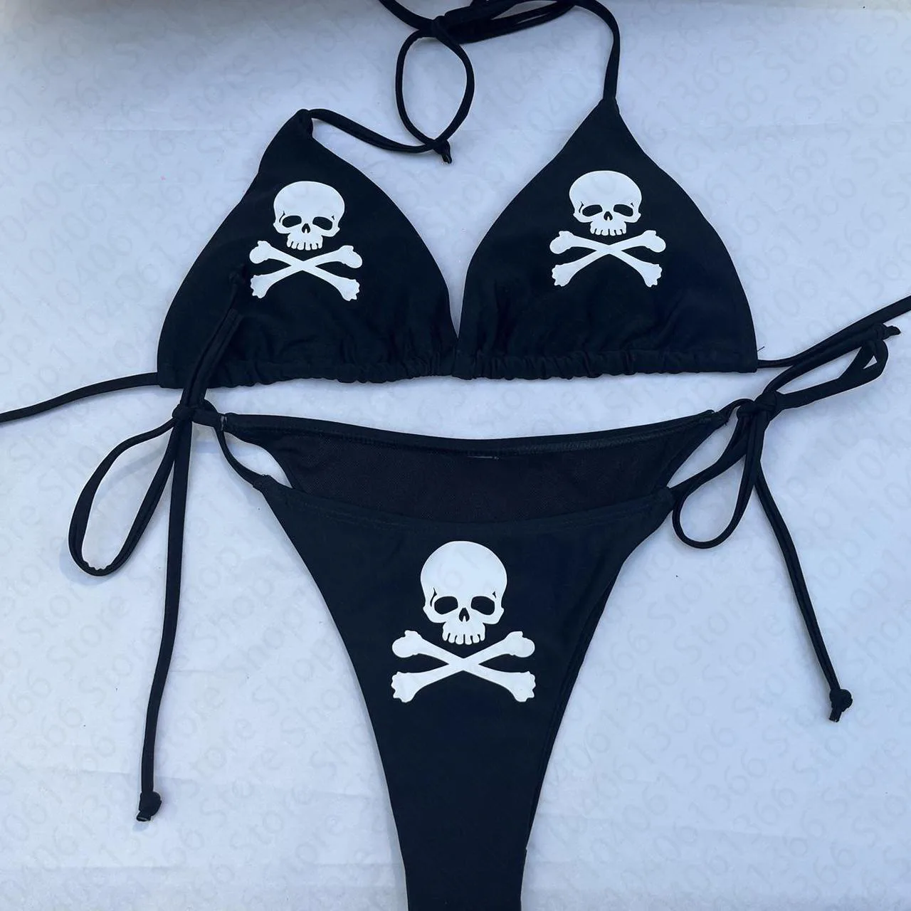 Gotyckie bikini Y2K z odkrytymi plecami i topem bez rękawów Beżowy