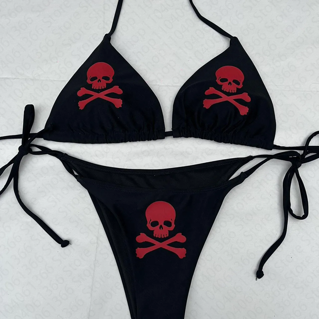 Gotyckie bikini Y2K z odkrytymi plecami i topem bez rękawów Czarny