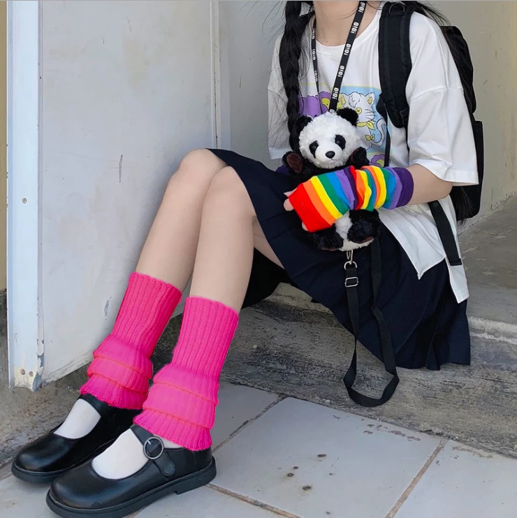Gotyckie ocieplacze na nogi w paski – Kawaii Lolita Armijna zieleń