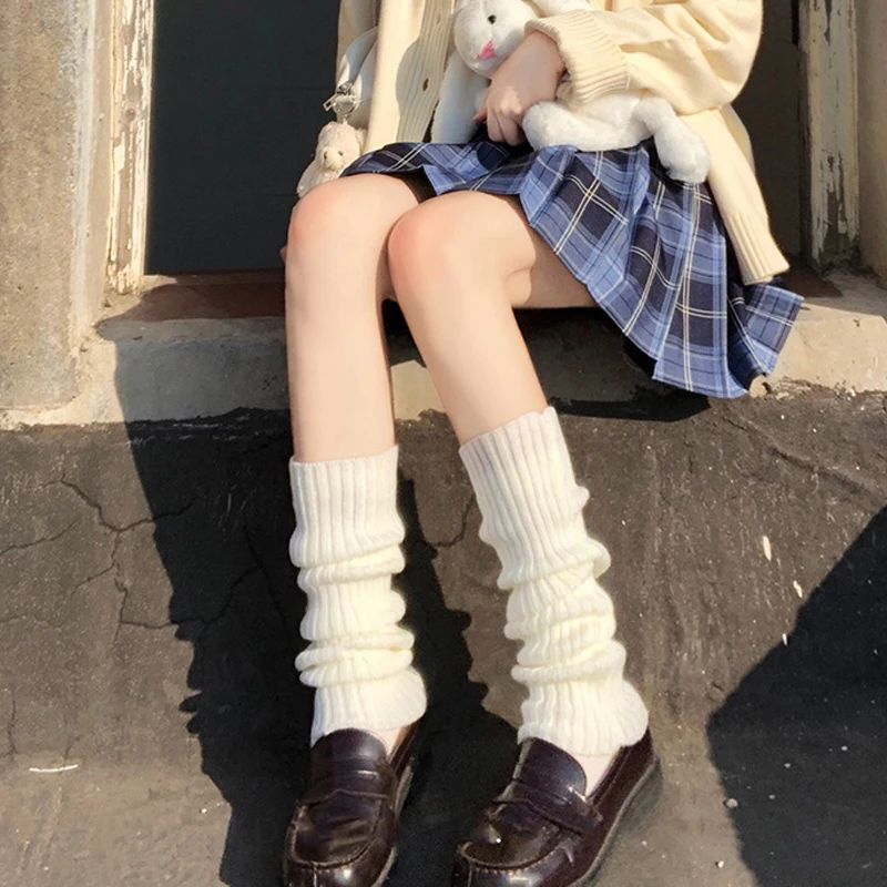 Gotyckie ocieplacze na nogi w paski – Kawaii Lolita Biały