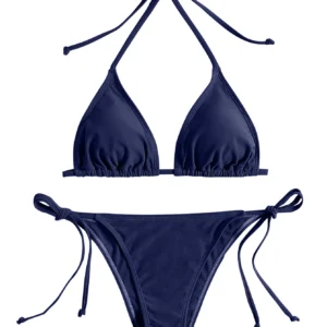 Granatowe bikini bandażowe z trójkątnym topem Głęboki niebieski