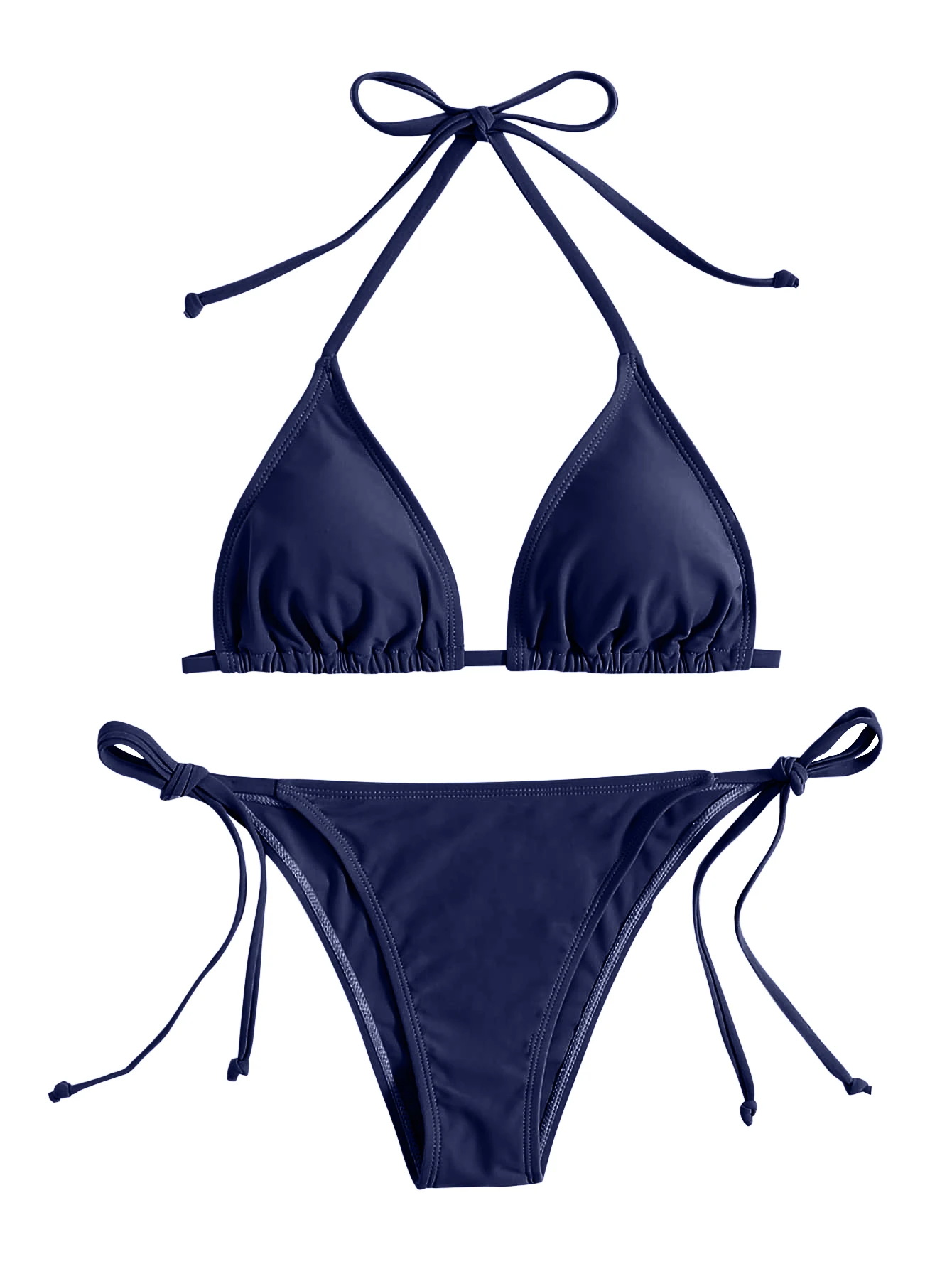 Granatowe bikini bandażowe z trójkątnym topem Głęboki niebieski