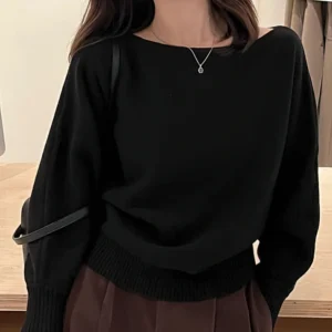 Gruby sweter z odkrytymi ramionami batwing koreański Czarny