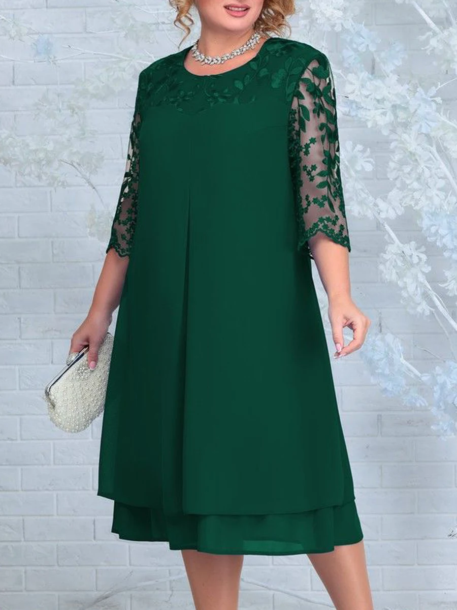Haftowana sukienka patchworkowa plus size na lato Zielony
