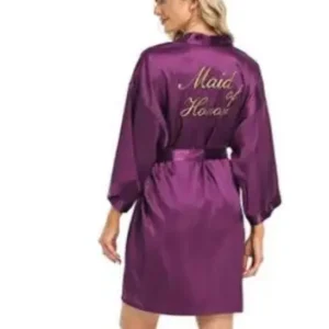 Haftowane kimono szlafrok damski satynowy — koszula nocna Czerwony