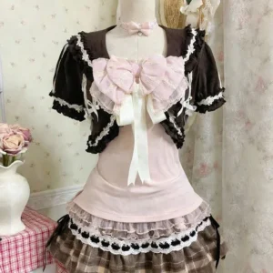 Japoński komplet Lolita Y2K różowa mini spódniczka z kokardą Zielony