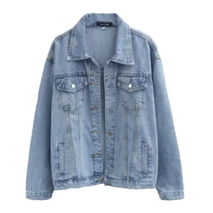 Jeansowa kurtka damska oversize w stylu vintage Niebieski