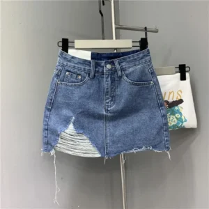 Jeansowa mini spódnica asymetryczna high waist damska Niebieski