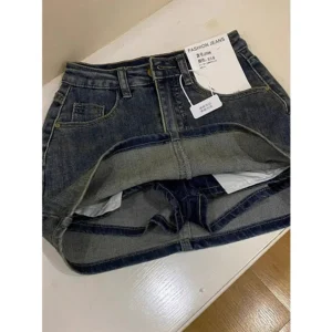 Jeansowa mini spódniczka denim z wysokim stanem koreański styl vintage Niebieski
