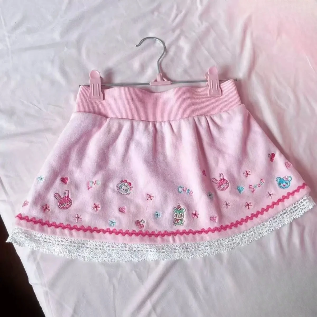 Jeansowa spódnica warstwowa w stylu kawaii — vintage na wiosnę Beżowy