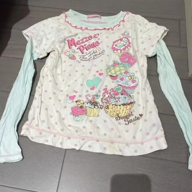 Jeansowa spódnica warstwowa w stylu kawaii — vintage na wiosnę Szary