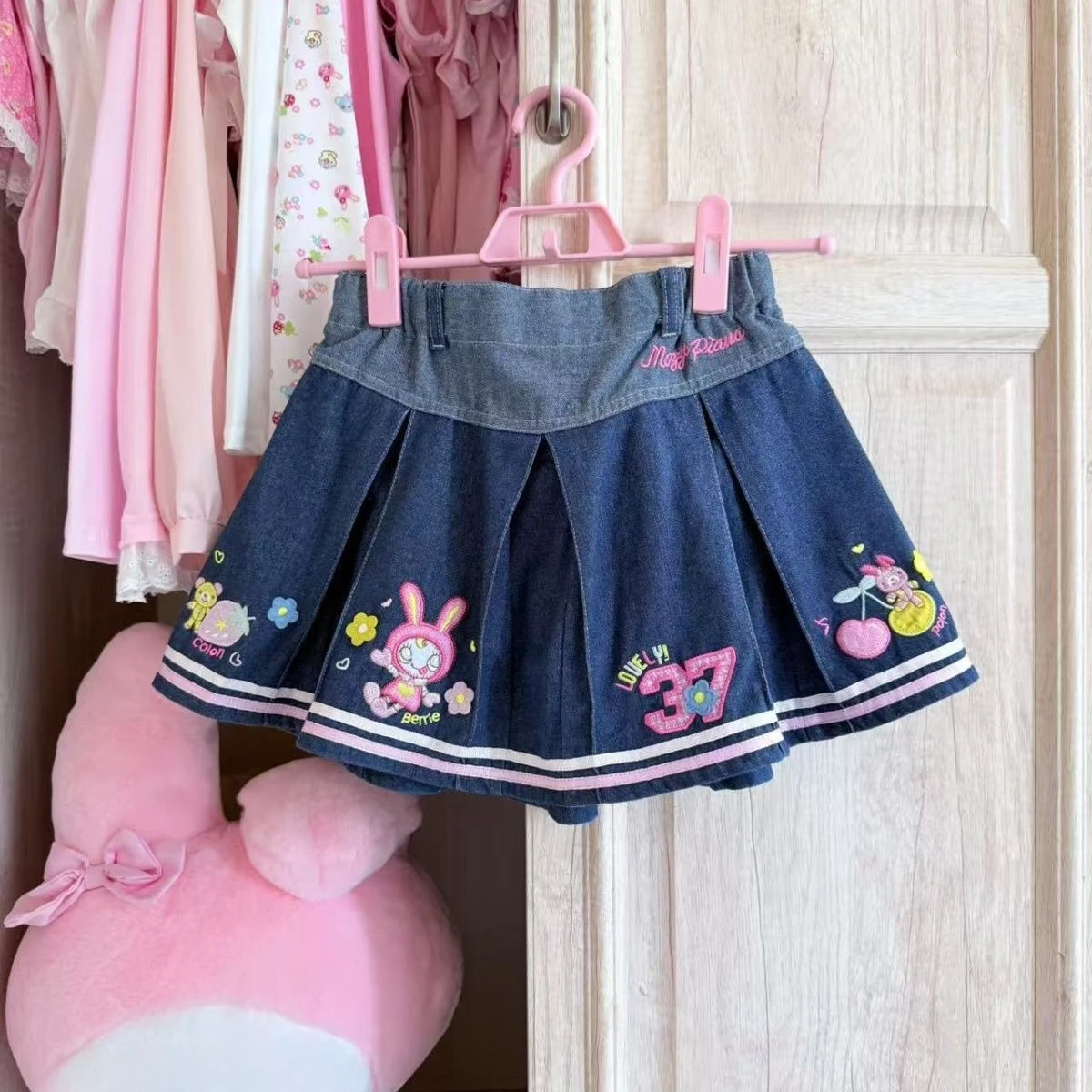 Jeansowa spódnica warstwowa w stylu kawaii — vintage na wiosnę Zielony
