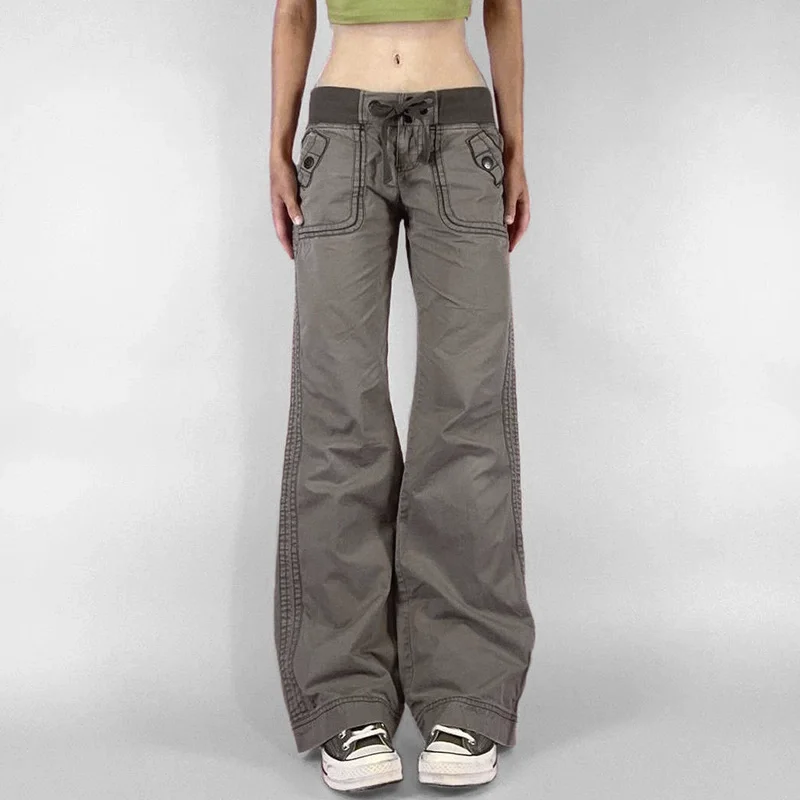 Jeansy bootcut Y2K z niskim stanem w pasy Biały