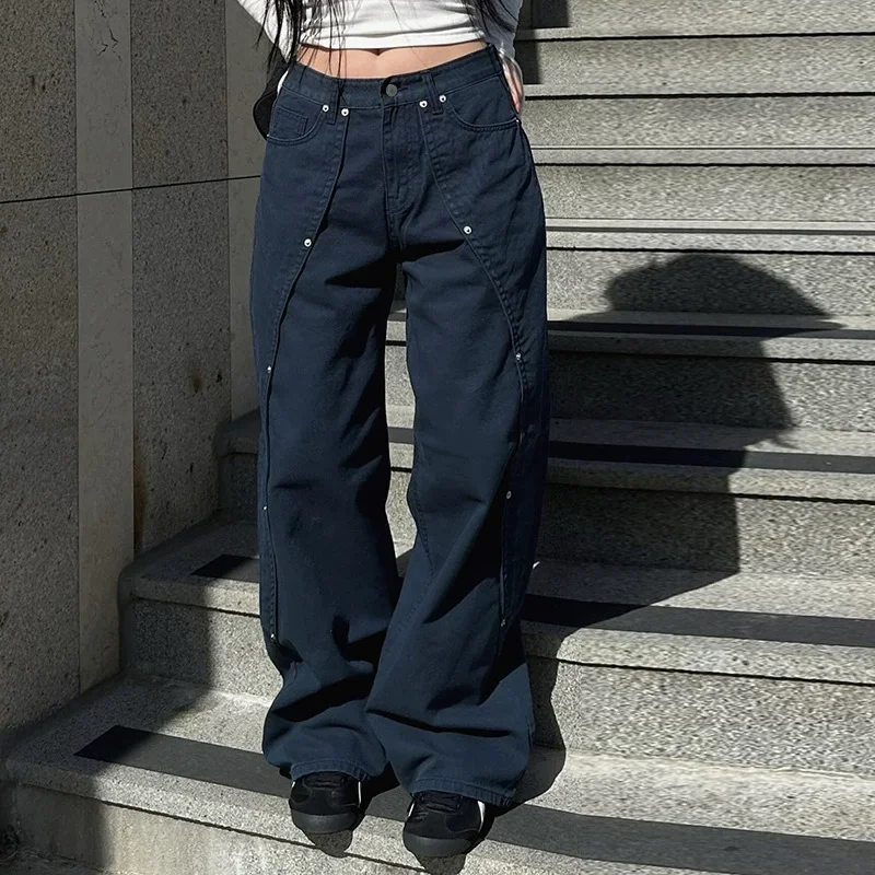Jeansy bootcut Y2K z niskim stanem w pasy Pomarańczowy