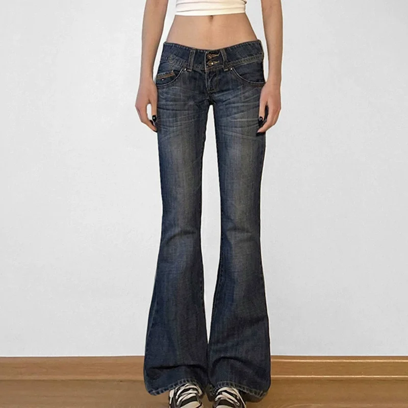Jeansy bootcut Y2K z niskim stanem w pasy Szary