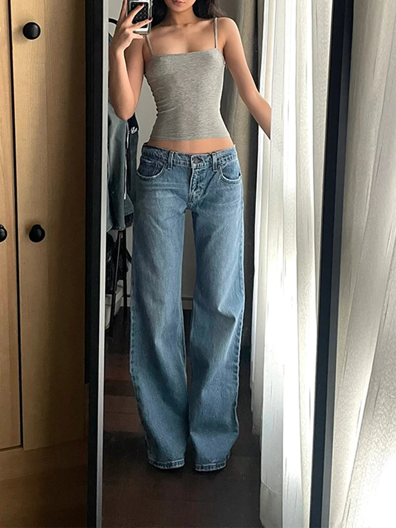 Damskie jeansy boyfriend Y2K z niskim stanem Beżowy