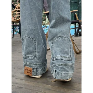 Jeansy damskie oversize baggy z wysokim stanem, retro streetwear Niebieski