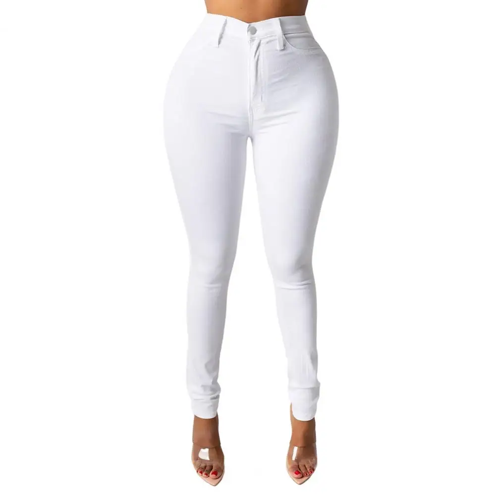 Jeansy damskie skinny z wysokim stanem i kieszeniami Biały