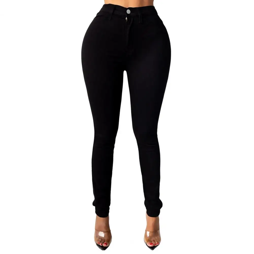 Jeansy damskie skinny z wysokim stanem i kieszeniami Czarny