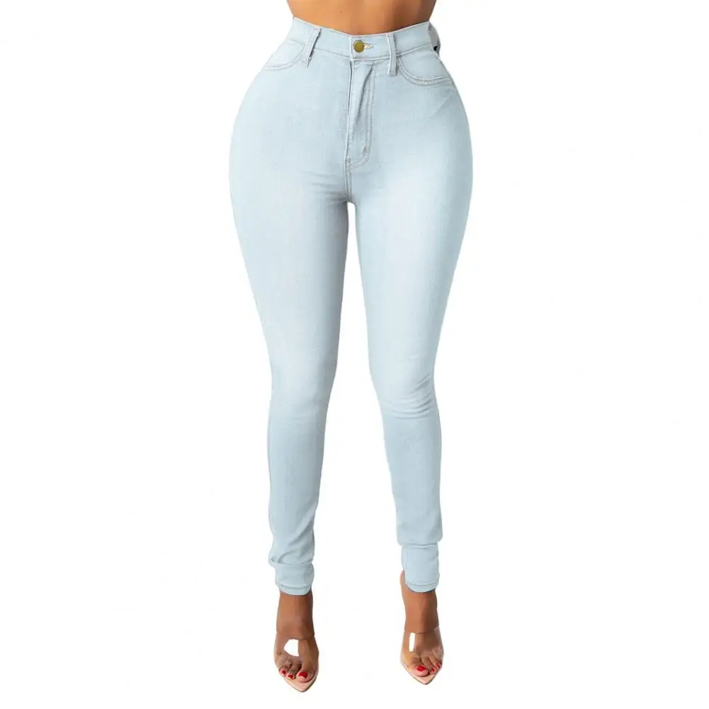 Jeansy damskie skinny z wysokim stanem i kieszeniami Czerwony