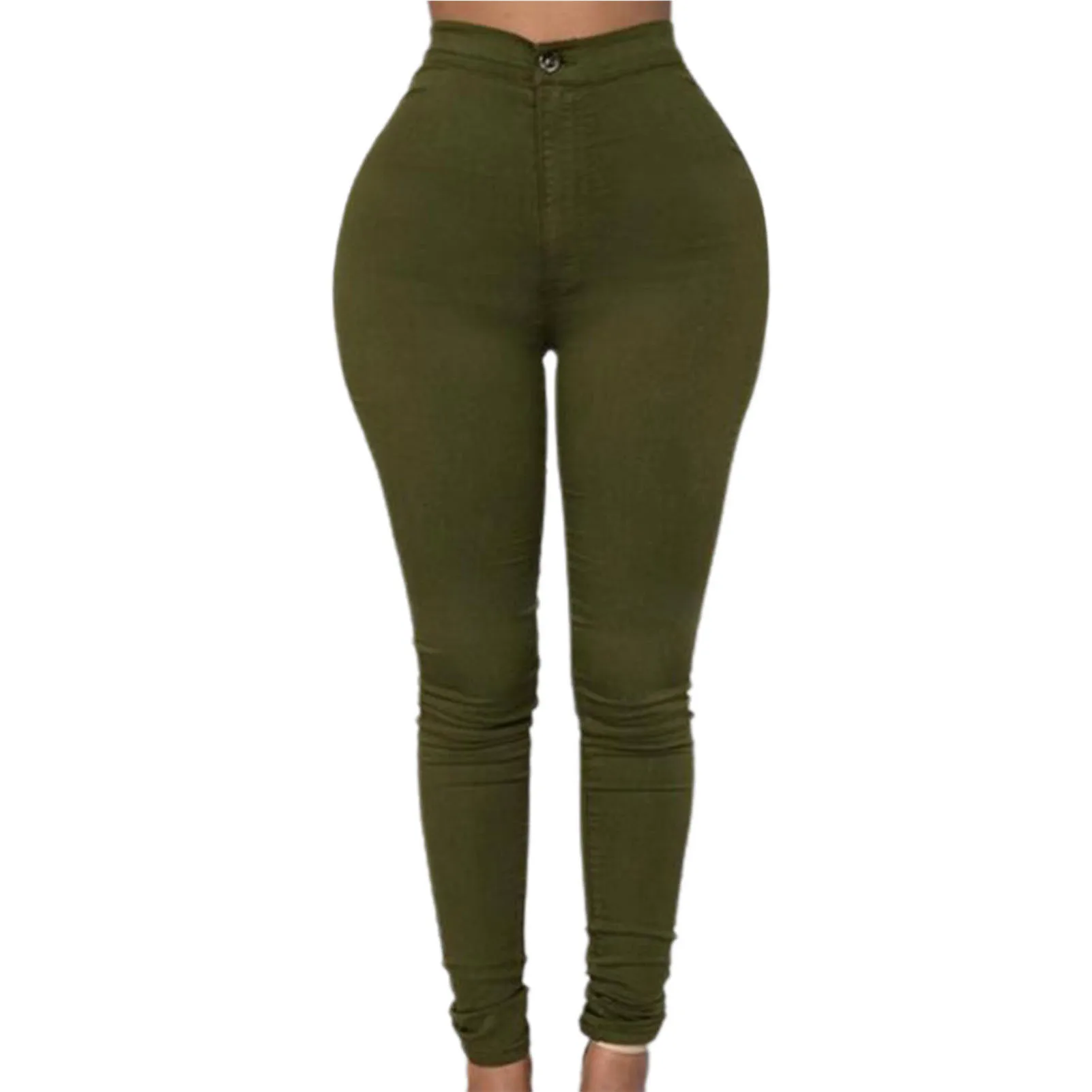 Jeansy damskie skinny z wysokim stanem i kieszeniami Złoto