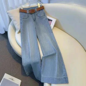 Damskie jeansy dzwony micro flared z jasnego denimu Niebieski