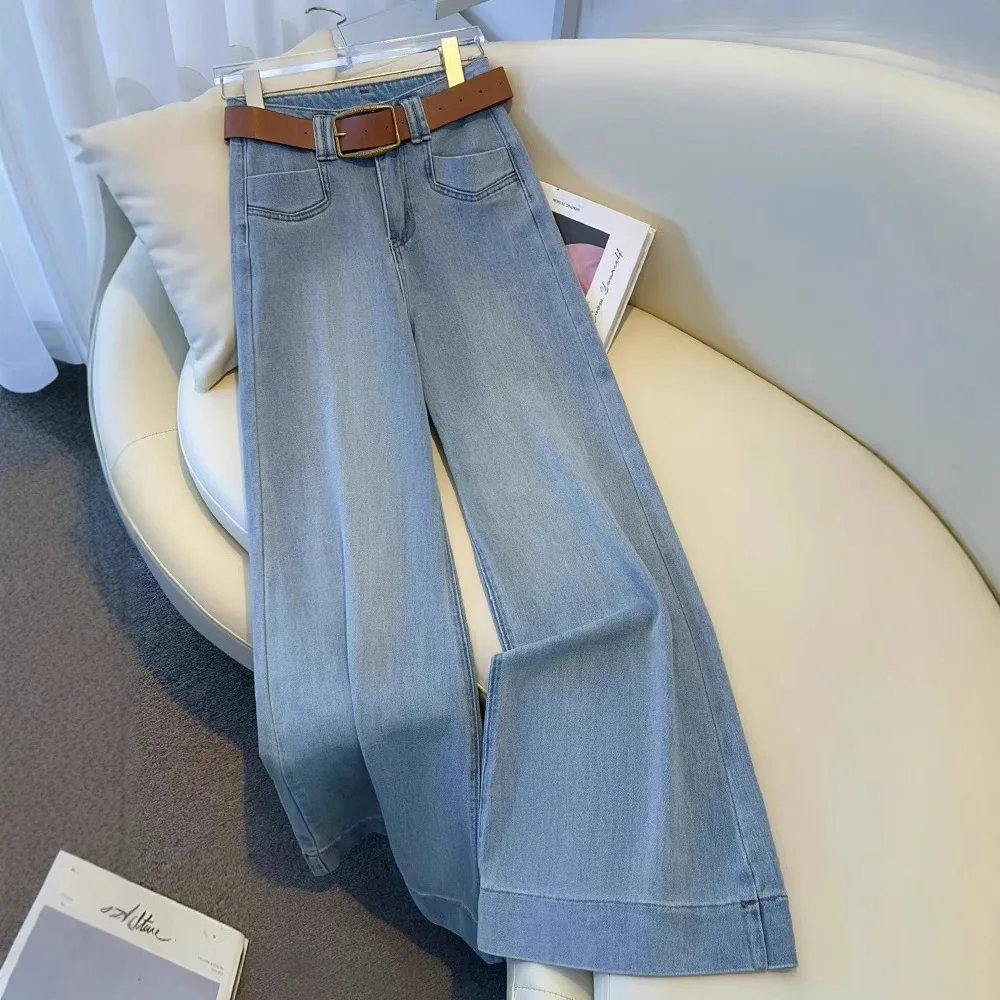 Damskie jeansy dzwony micro flared z jasnego denimu Niebieski