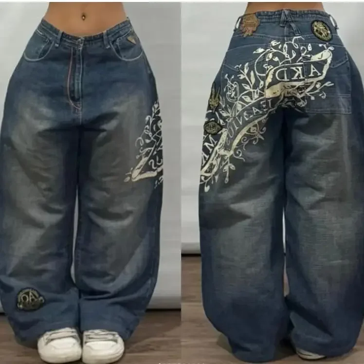 Jeansy ogrodniczki Y2K damskie luźne koreańskie Brązowy