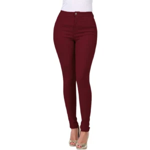 Jeansy slim fit damskie wysokim stanem stretch skinny dżins Kolor czerwonego wina