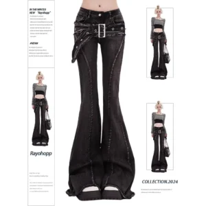 Jeansy slim micro-flare z wysokim stanem Y2K street style Beżowy