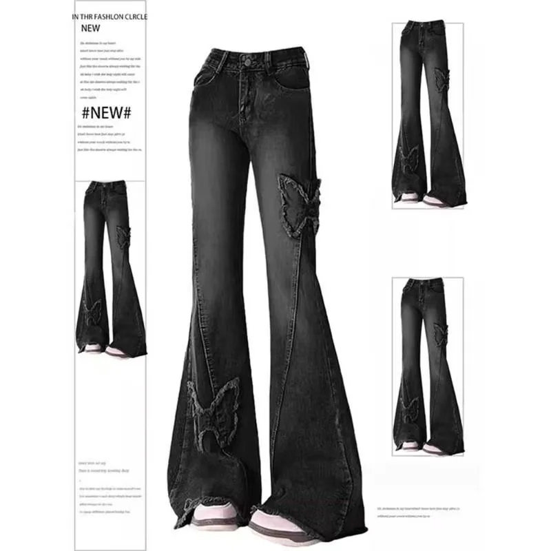Jeansy slim micro-flare z wysokim stanem Y2K street style Błękitny