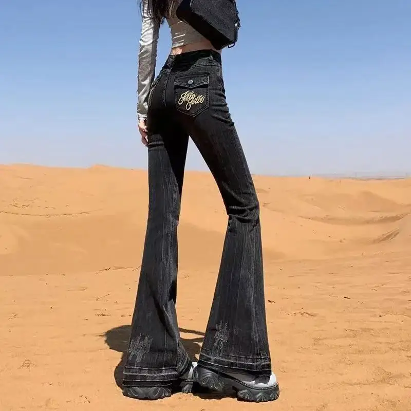 Jeansy slim micro-flare z wysokim stanem Y2K street style Jasny zielony