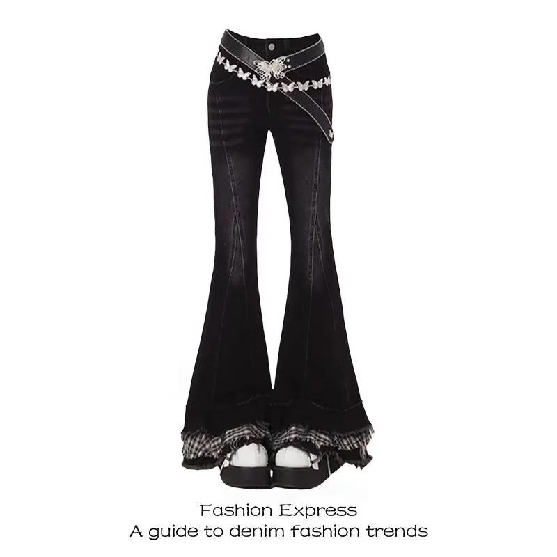 Jeansy slim micro-flare z wysokim stanem Y2K street style Pomarańczowy