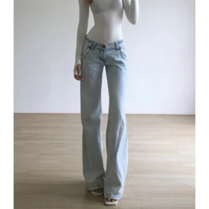Damskie jeansy vintage z szerokimi nogawkami w stylu lat 90. Wielo