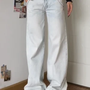 Damskie jeansy vintage Y2K z niskim stanem i szerokimi nogawkami Niebieski
