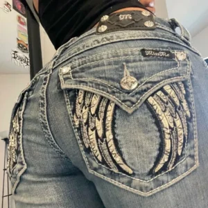 Jeansy vintage Y2K streetwear z cekinami i kieszeniami Beżowy
