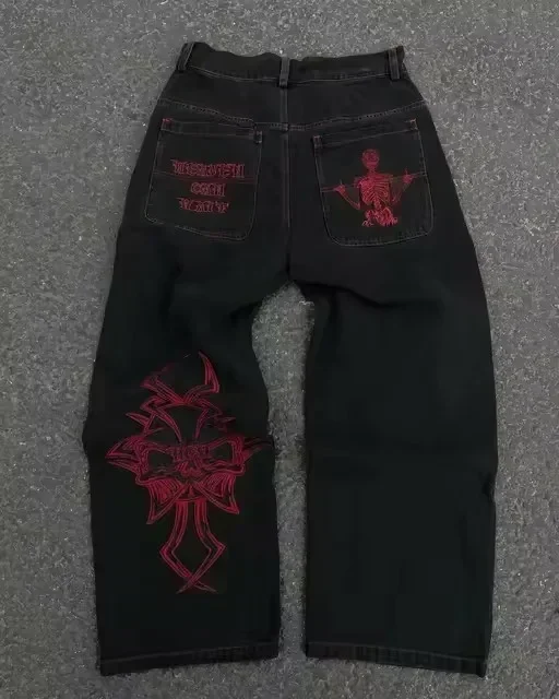 Jeansy vintage Y2K streetwear z cekinami i kieszeniami Czarny