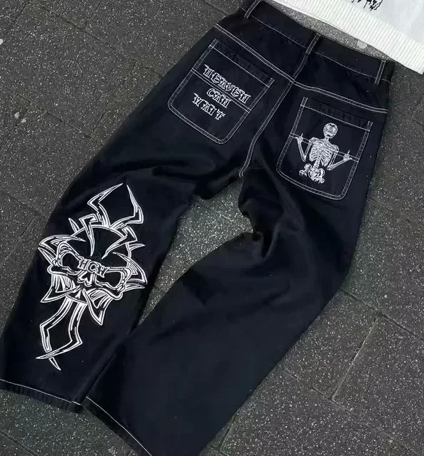 Jeansy vintage Y2K streetwear z cekinami i kieszeniami Niebieski