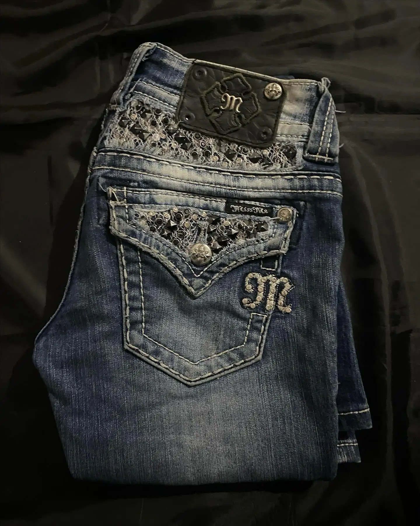 Jeansy vintage Y2K streetwear z cekinami i kieszeniami Szary