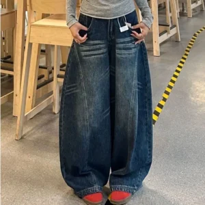 Jeansy Y2K baggy vintage z szerokimi nogawkami damskie Beżowy