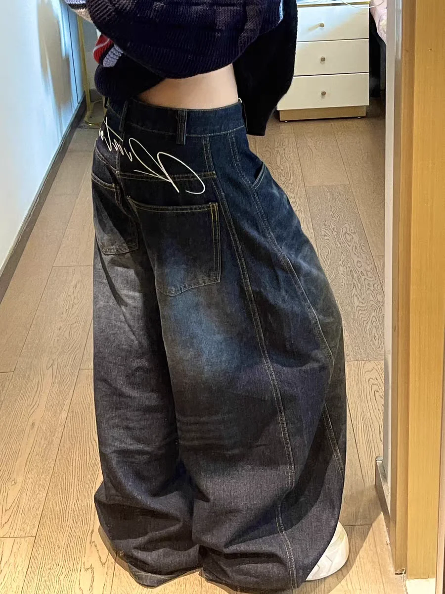 Jeansy Y2K baggy vintage z szerokimi nogawkami damskie Niebieski