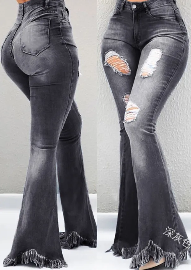 Jeansy Y2K damskie z wysokim stanem i frędzlami — styl vintage Niebieski
