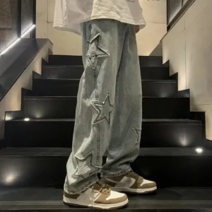 Jeansy Y2K z szeroką nogawką i wysokim stanem w stylu Harajuku Niebieski