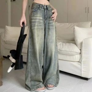 Damskie jeansy Y2K z szerokimi nogawkami w stylu vintage Xt klsgnz 526