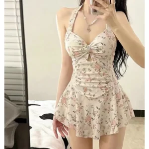 Jednoczęściowy strój kąpielowy halter push-up wyszczuplający Biały