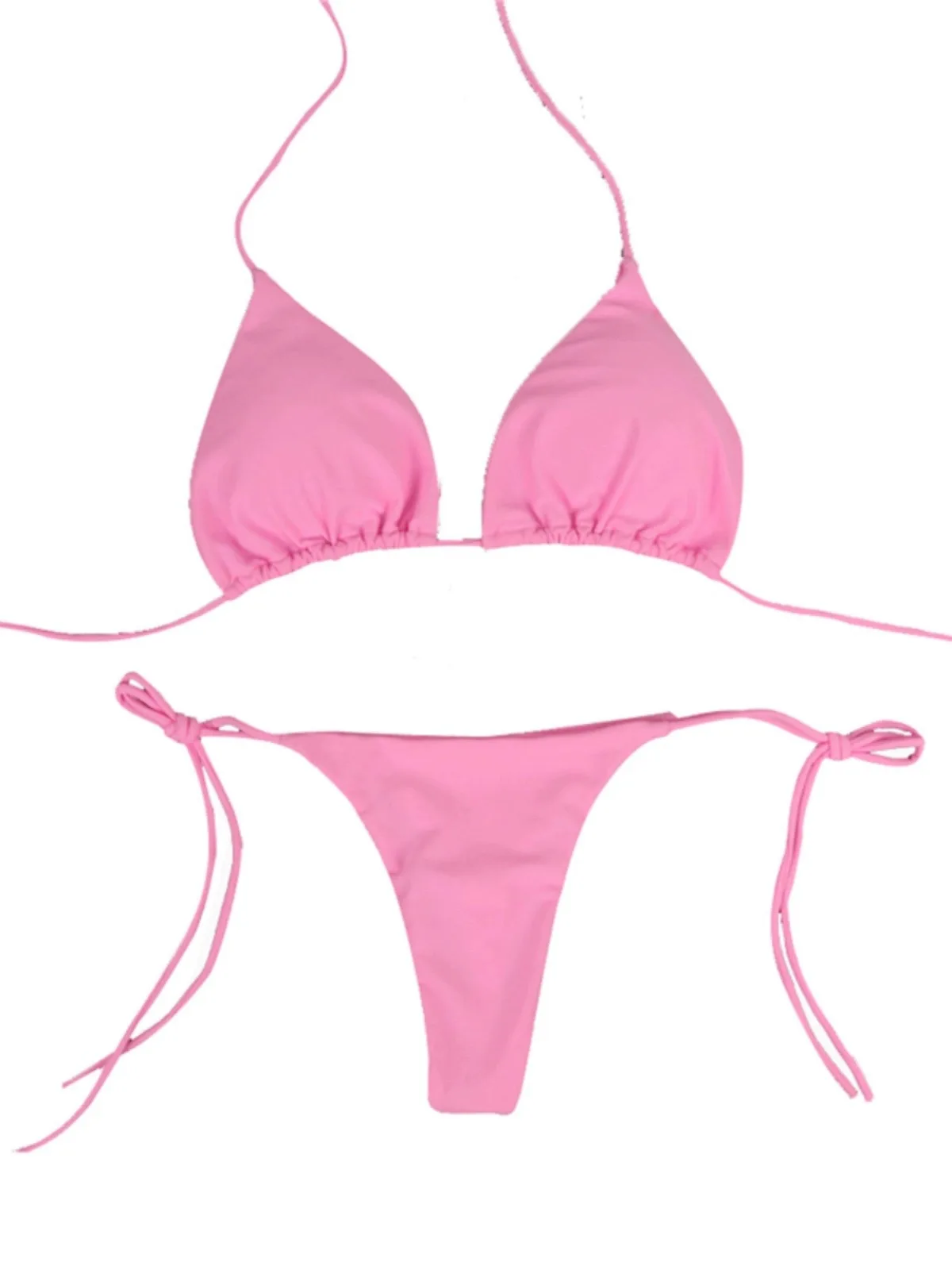 Jednokolorowe bikini z wiązaniem na szyi w stylu plażowych kurortów Różowy