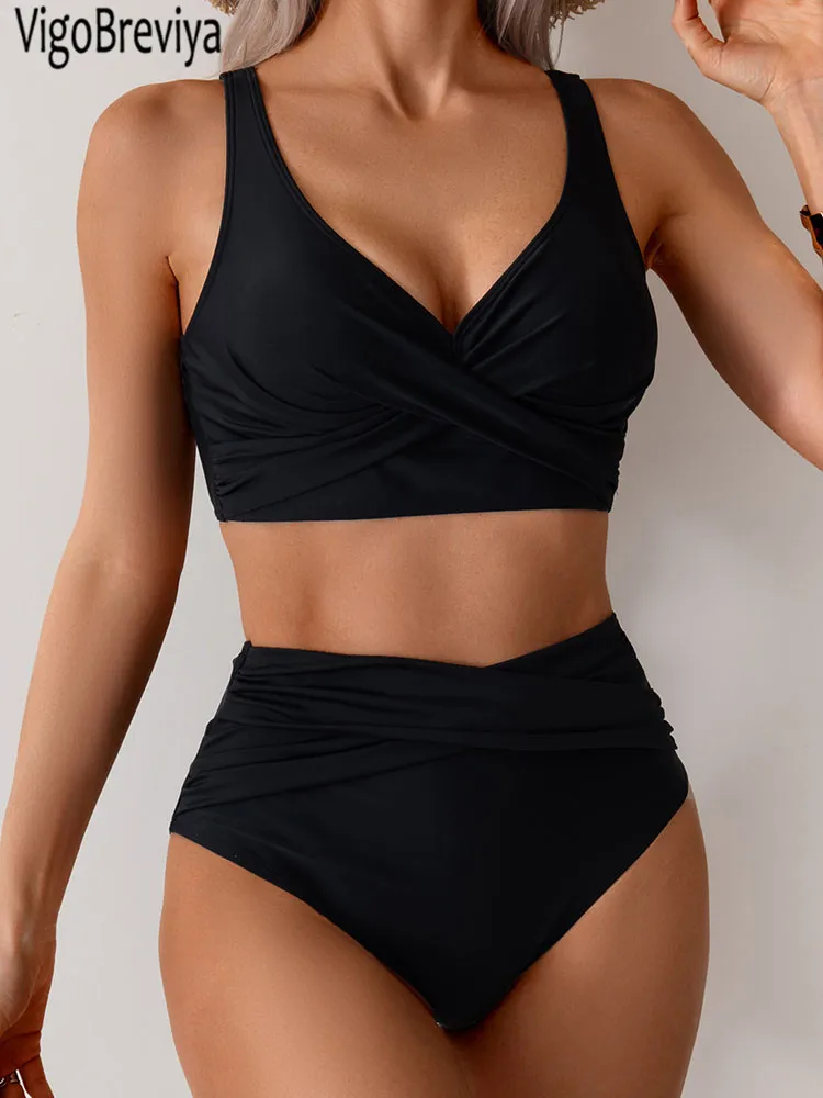 Jednolite bikini z paskami i efektem push-up Czarny
