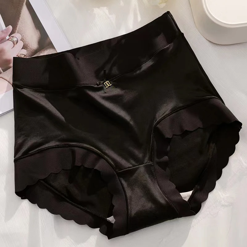 Jedwabiste majtki damskie w średnim stanie eleganckie figi Czarny