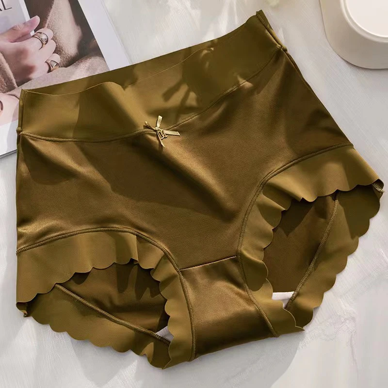 Jedwabiste majtki damskie w średnim stanie eleganckie figi Khaki
